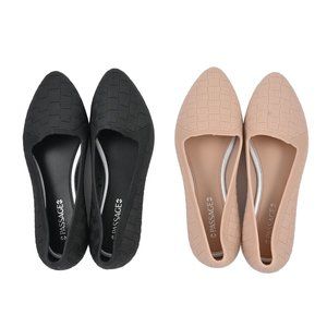 NIP Sz 10 PASSAGE Pack of 2 Nude & Black Slip on Stacked Jelly Flats Shoes